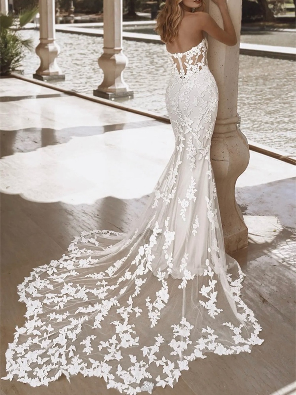 Elegant White Satin Ballgown Wedding Dress - Picture 2 of 6